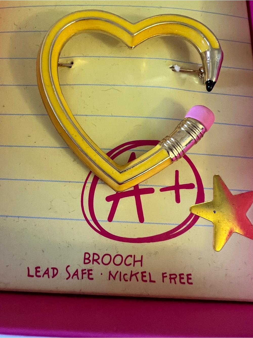 Betsey Johnson Yellow Heart Pencil Pin with Pink Eraser - Picture 12 of 16
